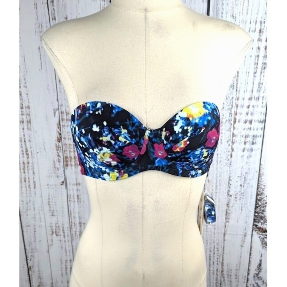 Calvin Klein Women's Strapless Bikini Top Balconette Swim Top Black Multi XS